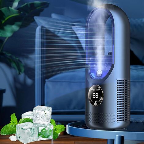 JSSEVN - Elektrischer Ventilator ohne Rotorblätter mit 6 Geschwindigkeitsstufen, Licht, tragbarer Klimaventilator, leiser Tischventilator, mit Timer (1/5)