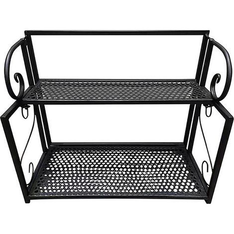 Estantería metálica plegable de 2 niveles para especias, tarros y plantas. Dimensiones: 40 x 19 x 32 cm. Resistente a la corrosión y fácil de montar. (1/5)