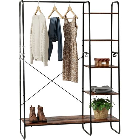 Appendiabiti Relaxdays, 6 ripiani, 6 ganci, stile industriale, 160x120x45 cm, per ingresso, nero/marrone