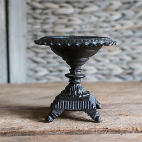 Candelabro vintage de hierro forjado con émbolo para mesas auxiliares y decoración rústica, dimensiones 13 x 13 cm, antracita-negro, 1 unidad. (1/5)