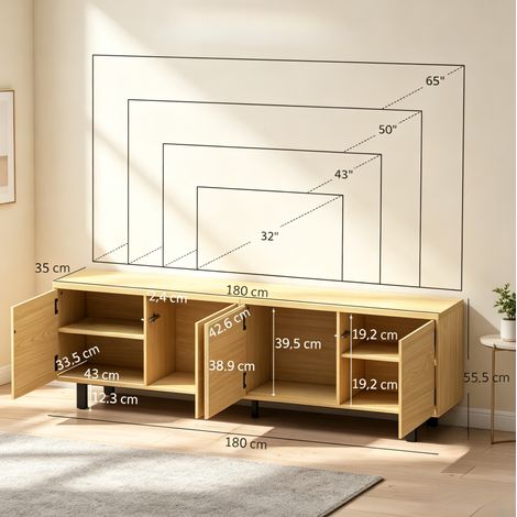 Mueble TV 180x35x55,5 cm de aglomerado y metal natural para salón, estable – MEUBLIV (1/5)