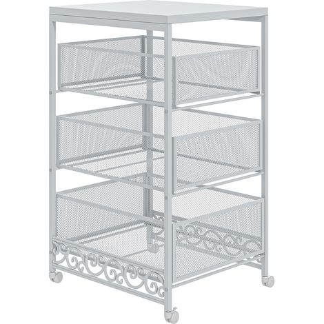 Chariot de rangement 3 niveaux 3 paniers salon salle à manger 34x29.5x57.5cm blanc (1/5)