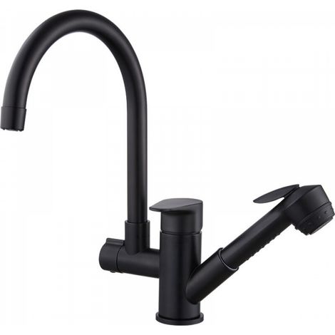 Robinet Cuisine Avec Pistolet à Peinture Extractible Pivotant à 360° Mitigeur Cuisine Noir Mitigeur Evier Cuisine Robinets d’Eau Chaude Et Froide (1/5)