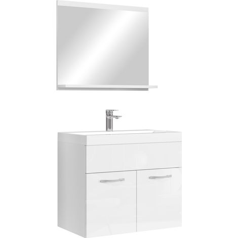 Badplaats Set Mobili Bagno Montreal Set 02 60 x 35 cm - Bianco Lucido - Mobile Sospeso con Lavabo e Specchio (1/5)