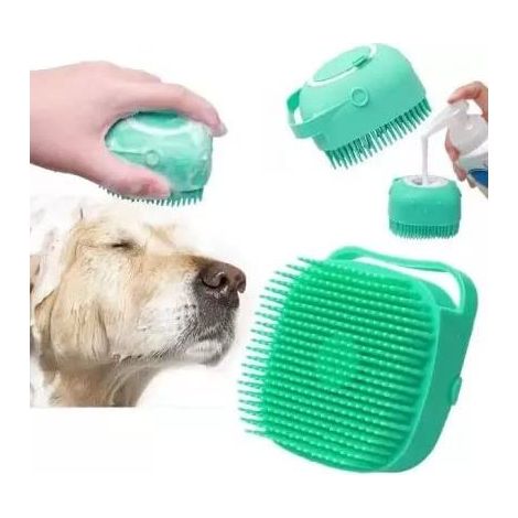 Brosses de bain en silicone souple pour chien - Distributeur de shampoing et de massage - Brosse de toilettage pour animaux de compagnie - VERT (1/5)