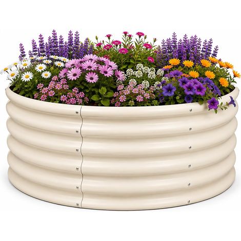 Bac surélevé de jardin rond – 90 x 45 cm – Ivoire – Acier galvanisé – Idéal pour plantes, légumes, fleurs et herbes (1/5)