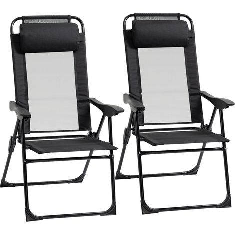Set of 2 Folding Recliner Camping Chairs,5-Position Adjustable High Back,Portable Outdoor Dining Chairs with Headrests,Black