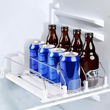 Kühlschrank-Organizer mit Aufbewahrung, 3-stufiger Dosenhalter, verstellbarer, ausziehbarer Dosenhalter, Getränkespender für den Kühlschrank, 31 cm tief, fasst 15 Dosen, Weiß (31CM-3 Group) (1/4)