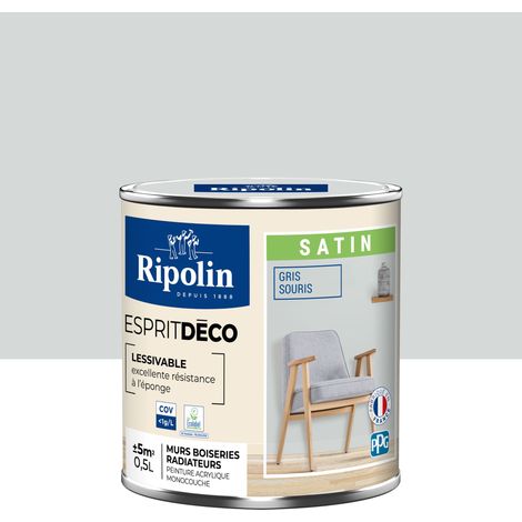Peinture Murale Toutes Pièces - Satin - 0,5L - Gris Souris - Ripolin (1/5)