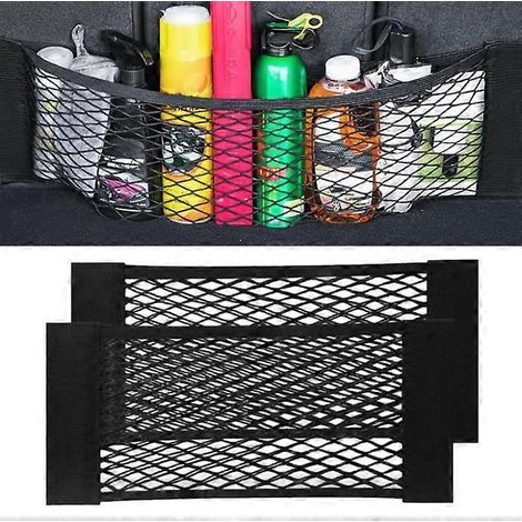 Lot de 2 filets de rangement en maille Mandark pour coffre de voiture, filet de rangement mural élastique pour véhicule, pochette de rangement intérieure réglable de 25 x 20 cm (1/5)