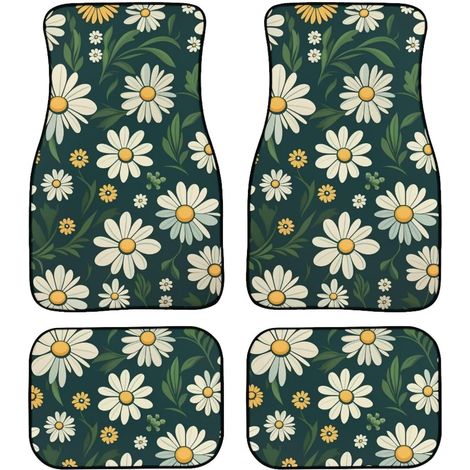 Alfombrillas para coche con diseño de margaritas, protectores de suelo con estampado floral, bonitos accesorios para el interior del coche, juego de alfombrillas delanteras y traseras (4 piezas). (1/5)