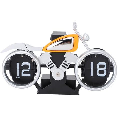 Horloge à Rabats Moto Design Rétro en Plastique PVC Argent Orange 18,8cm pour Bureau Salon Cadeau Original (1/5)