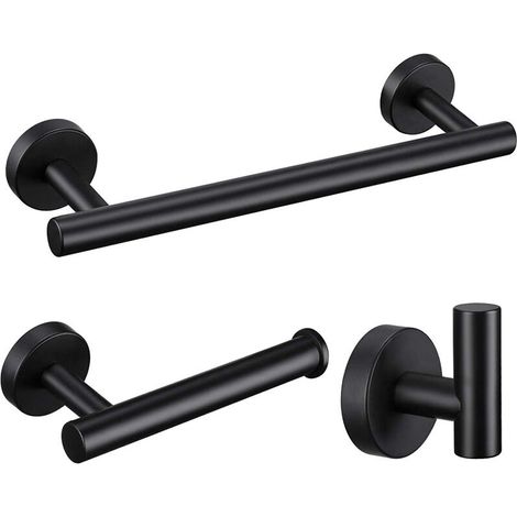 Badezimmeraccessoires, schwarzes Badezimmer-Hardware-Set, 3-teiliges Set, bestehend aus Handtuchstange, Toilettenpapierhalter, Kleiderhaken und Wandhalterung aus Stahl.