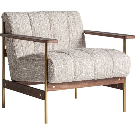 Fauteuil art déco beige marbré confort en polyester et chêne - Beige marbré chêne naturel (1/5)