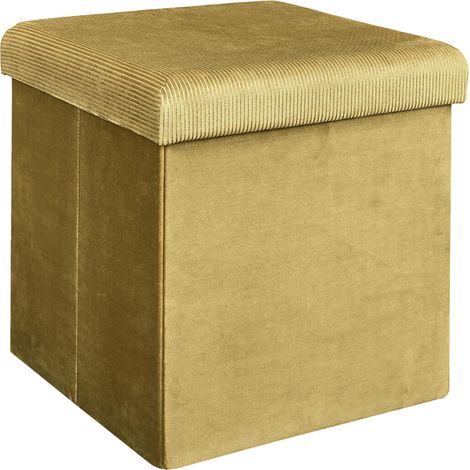 Pouf Coffre Pliable en Velours Côtelé Jaune Moutarde (1/5)