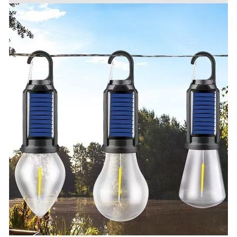 3 Stück Solarleuchten für den Außenbereich, tragbare, wasserdichte Zeltleuchten mit Cliphaken, wiederaufladbare Solarleuchten für Camping, Rucksa (1/2)