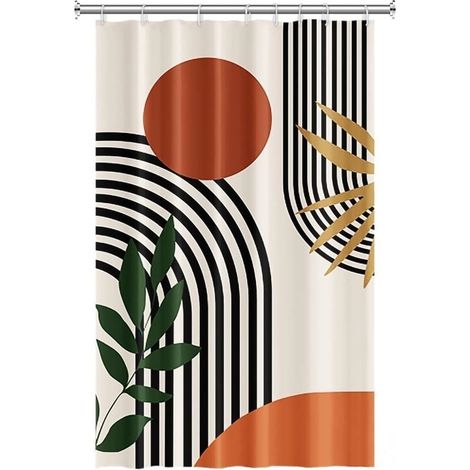 Rideau Douche Terracotta, Moderne Géométrique Lignes Noir Abstrait Tissu Polyester 180Lx180Hcm (1/5)