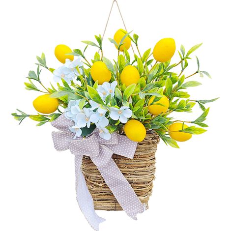 Frühlings- und Sommerblumenkranz, künstliche Zitrone zum Aufhängen an der Tür, Frühlingsblumenkorb (1/2)