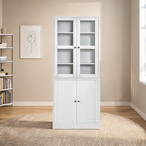 Meuble de rangement blanc avec portes vitrées 6 compartiments 76 (1/5)