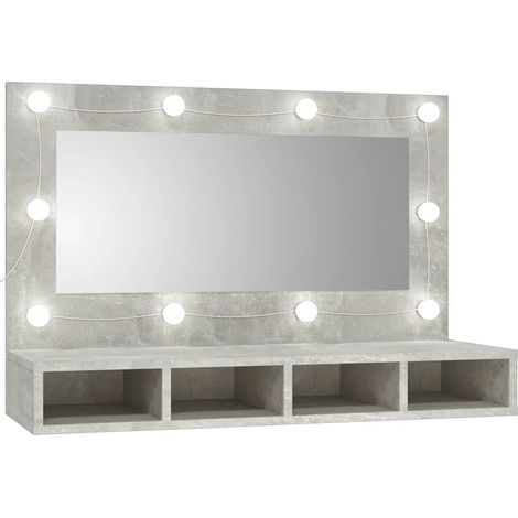 Armoire à miroir avec LED multiusage 90 x 31,5 x 62 cm éclairage modulable design contemporain en bois gris béton (1/5)