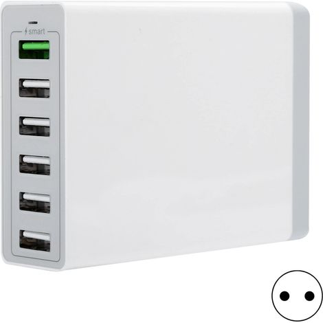 Chargeur de voyage USB 6 ports multifonctionnel à charge rapide 100-240 V UE Blanc Protection efficace (1/5)