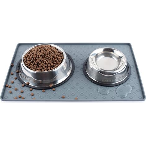 Tapis de nourriture pour chat et chien, bord surélevé de 1 cm, plateau de nourriture pour chat antidérapant