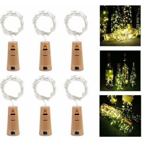 Guirlande Lumineuse En Fil Argenté - 20 Led - 1 M - Embout Liège Pour Bouteille - Alimentation Piles LR44 - Lot De 6 (1/5)