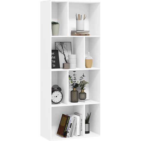 Woltu – Bibliothèque en bois d’ingénierie – Étagère à 4 niveaux avec 8 compartiments – Dimensions 60x29x143.5 cm – Résistante aux rayures et hydrofuge