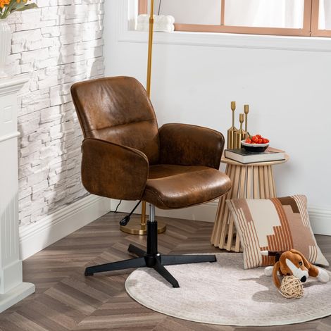 Fauteuil de Salon Scandinave Siège Pivotant Hauteur Réglable avec Accoudoir en Suédine, Marron (1/5)