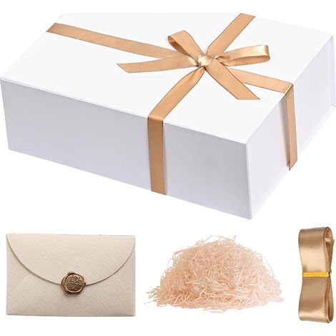 Caja de regalo, diseño plegable, cierre magnético, 4 unidades, color blanco, 26,5 x 18 x 7,5 cm. (1/2)