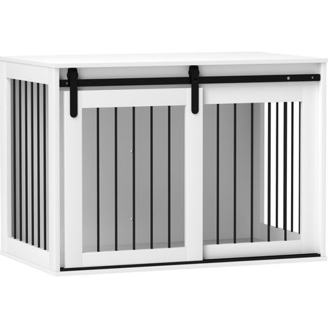 Caseta para perros con puerta corredera de aglomerado y acero blanca 98 x 58 x 61 cm (1/5)