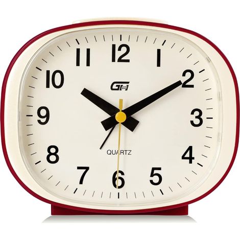 Réveil silencieux rouge 13,5 x 11,5 cm avec fonction snooze et lumière, style moderne, horloge de chevet analogique décorative (1/5)