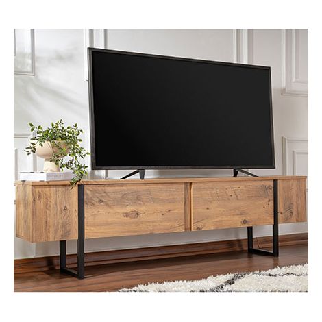 Meuble TV en aggloméré mélaminé 180 cm – Couleur pin atlantique et noir – Épaisseur 18 mm – Rangement spacieux 50 cm de hauteur (1/10)