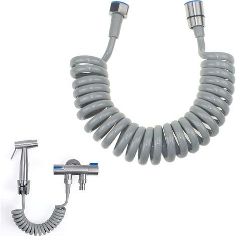 Tubo flessibile per doccia, in schiuma telescopica, a molla e retrattile - Tubo flessibile per doccia da 2 m per doccetta, WC e bidet (1/5)