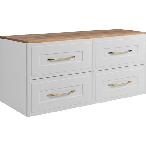 Set di mobili da bagno sotto lavabo, bianco / rovere Craft, 120 (2 x 60) x 46 x 58 cm , 3 colori di maniglie a scelta