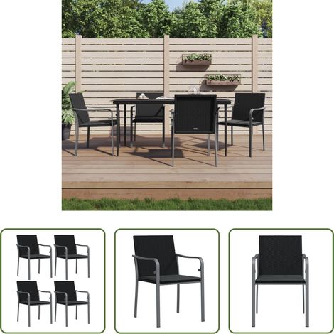 Chaise de terrasse -  Chaises de jardin avec coussins lot de 4 noir 56x59x84 cm rotin (1/5)