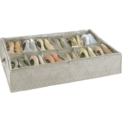 Boîte de rangement chaussures 12 paires – Dimensions L. 74 x l. 60 x H. 15 cm – 100% polypropylène – Tissu micro respirant