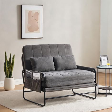 Sofa convertible 2 places en tissu chenille gris ardoise (1/5)