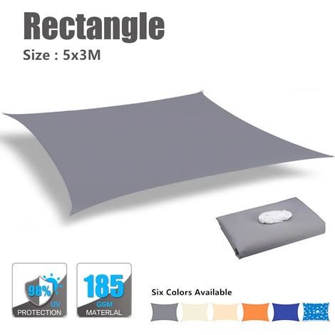 (Gris 5x3M) Voile d'ombrage imperméable, adaptée aux pergolas extérieures, aux jardins et aux patios. (1/5)
