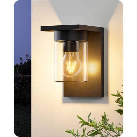 EDISHINE Wandleuchte Außen, Wandlampe mit Klarglas, IP44 wasserdicht, E27 max. 15W, Moderne Außenleuchte für Hauswand Garage Vordach (ohne Leuchtmittel), 19x12x15 cm, Schwarz (1/5)