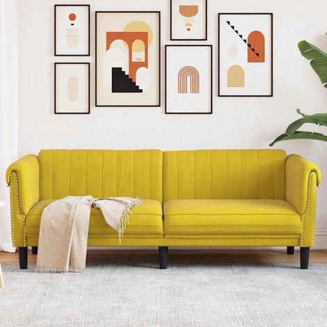 Sofa 3-Sitzer Gelb Samt Modern Gepolstert mit Kissen (1/5)