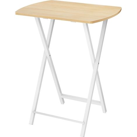 Tables d’Appoint, Bouts de Canapé, Tables Pliables de Style Industriel, Tables-Plateaux de Télévision, Basse Table pour Petit Espace, pour Salon, Chambre, Blanc et Couleur Bois (1/5)