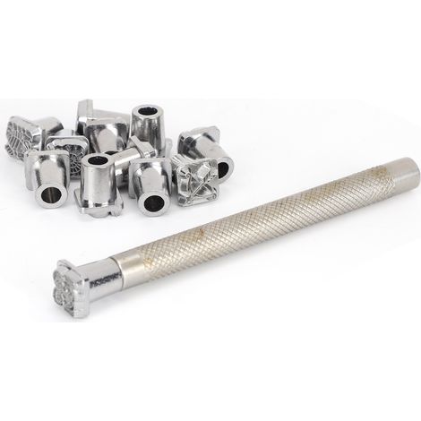 12 outils de poinçonnage pour le travail du cuir, en acier allié, pour le bricolage, avec manche (douze constellations). (1/5)