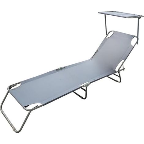 TrAdE Shop Traesio - Lettino Con Tettuccio Parasole Grigio Sdraio Prendisole 187x55x24 Cm Pieghevole 281019 - (1/5)