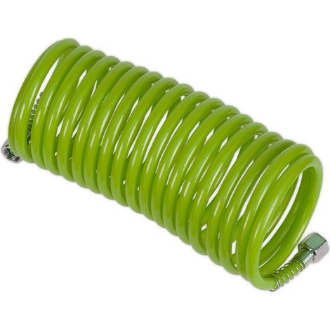 Sealey PE Coiled Air Hose 5m x 5mm With 1/4""BSP Unions Green SA335G
