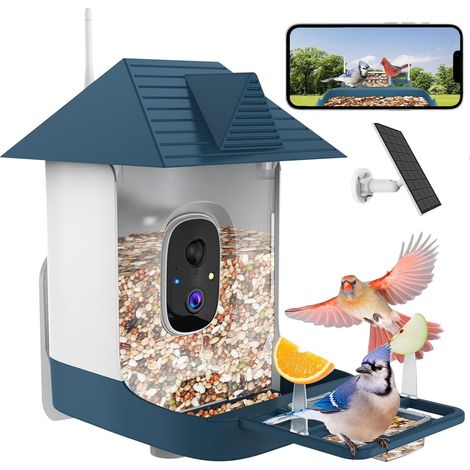 registra automaticamente i video sul cloud, alimentato a energia solare, mangiatoia per uccelli con telecamera, mangiatoia per uccelli FHD con telecamera, regalo ideale per papà e (1/5)