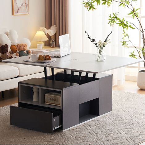 Couchtisch höhenverstellbar mit Stauraum 100x51 cm Grau OKMYHOME (1/5)