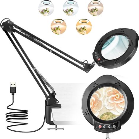 10X Lampe Loupe sur Pied, Loupe Eclairante avec 84 LED et Pince, 5 Températures Couleur et 10 Niveaux Luminosité Lampe Loupe de Bureau pour Lecture, Bijoux, Seniors, Malvoyant, Travaux Manuel (1/5)