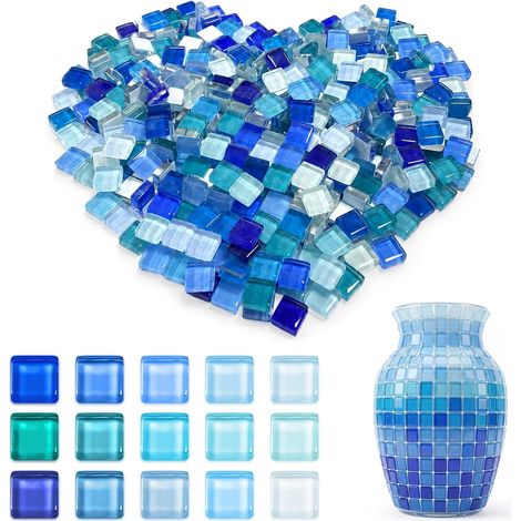 Carreaux de Mosaïque en Pierre, 1 kg, pour Travaux Manuels, Décoration Intérieure et Extérieure, Salle de Bain, Cuisine, Multicolore (Bleu) (1/5)