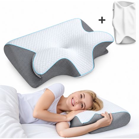 Oreiller ergonomique cervical à mémoire de forme 62x37x12cm – Housse respirante et lavable – Soutien nuque et dos – Mousse CertiPUR-US, gris